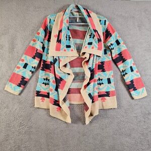 Kate Collection Southwestern Geometric Open Front Cardigan‎ Coral Blue Small